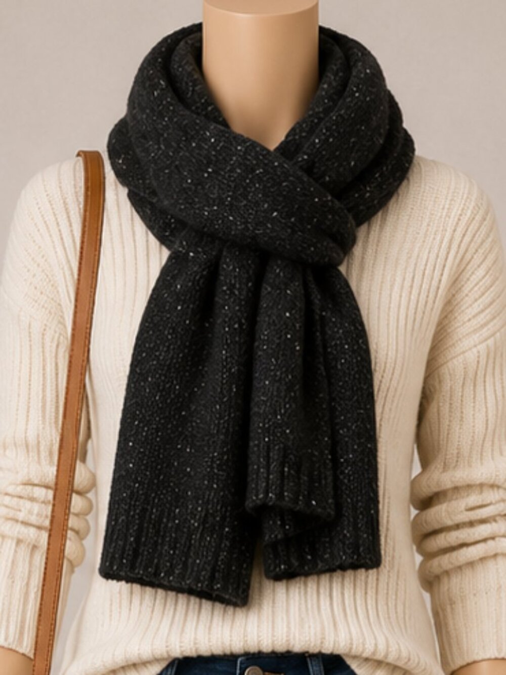 NWT AllSaints Metallic Faux Fur Scarf – Black Shimmer